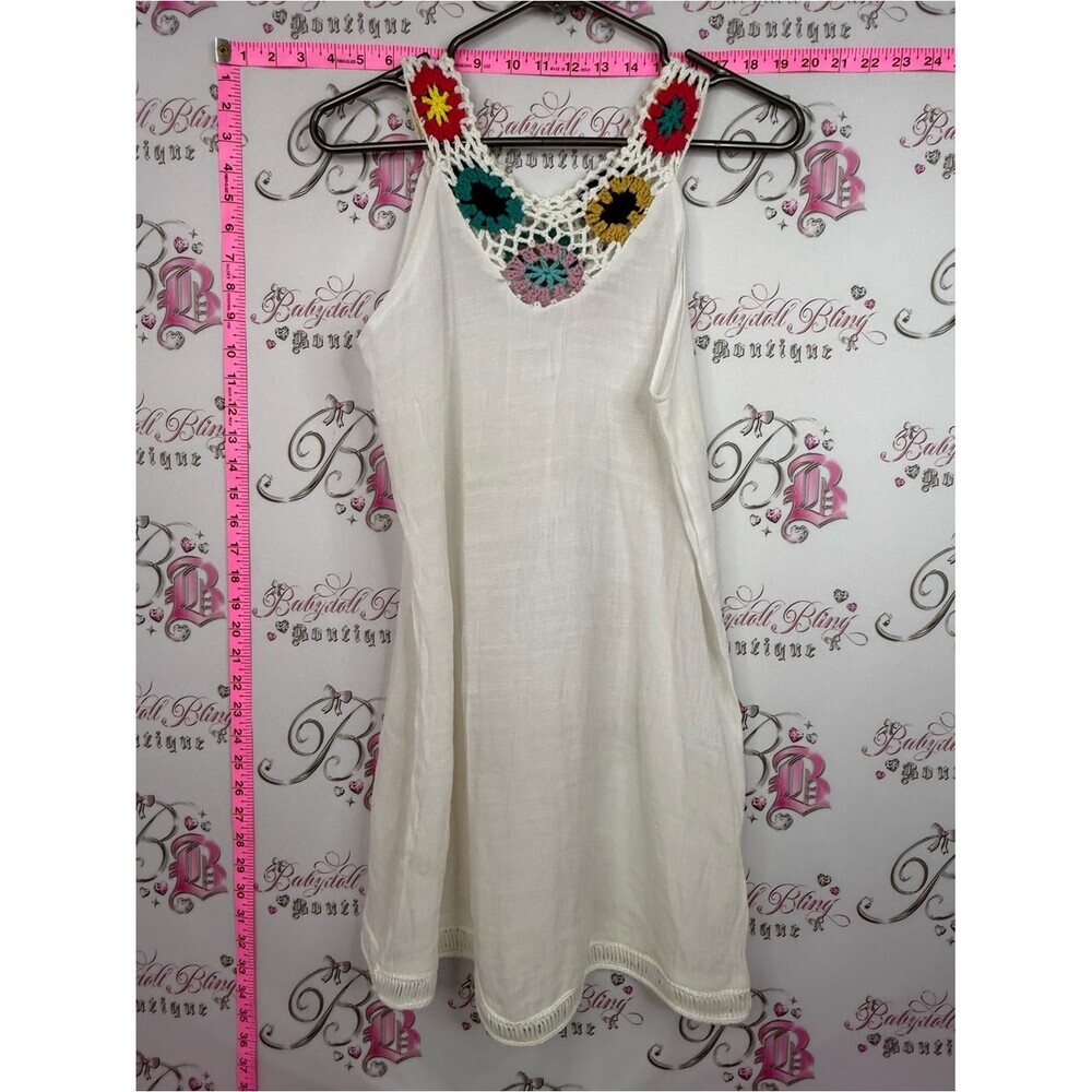 SHEIN Cream Sundress with Multicolor Crochet Neckline